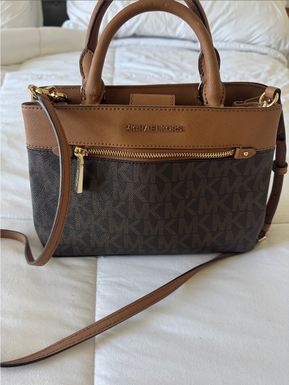 Michael Kors Brown and Tan Signature Crossbody Satchel